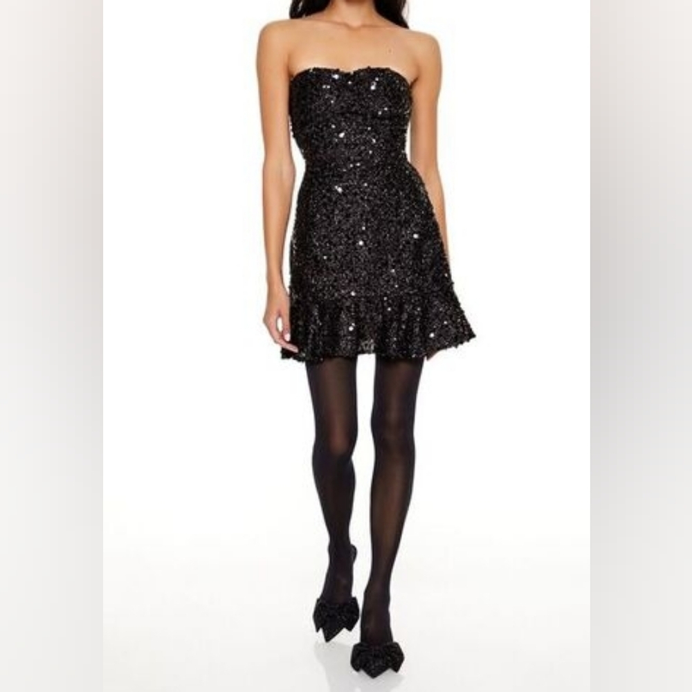 Forever 21 Black Strapless Sequin Dress